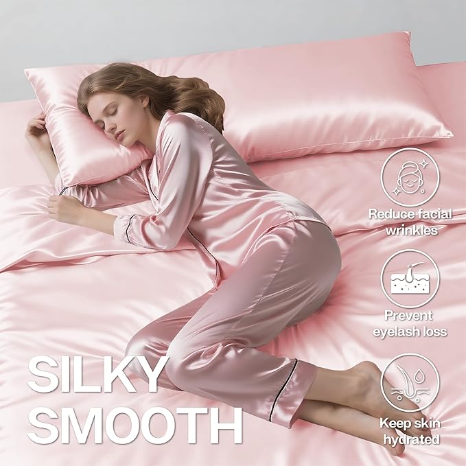 MR&HM Satin Body Pillow Cover, Soft and Breathable Body Pillow Case with Envelope Closure, Cooling and Silky Long Pillowcase for Hair and Skin,Grey (20x54, Light Pink)