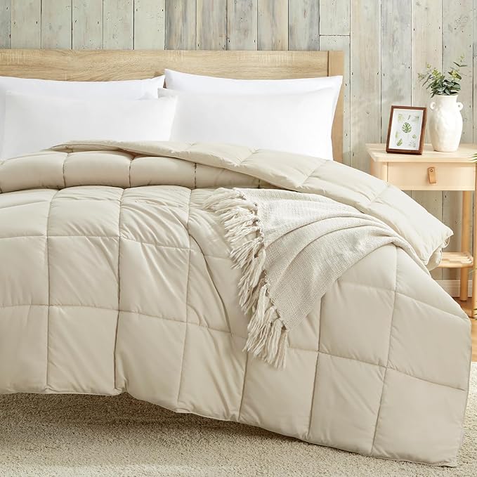 Homelike Moment California King Comforter - Beige Duvet Insert Down Alternative Bed Comforter, Lightweight Bedding Comforters Cal King Size Quilted Soft All Season Reversible Beige