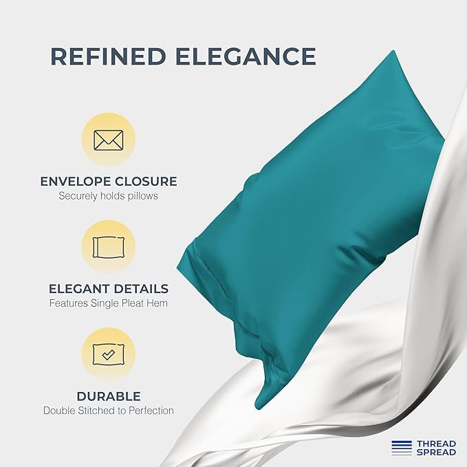 THREAD SPREAD 100% Egyptian Cotton King Size Sheets Set - Luxury 1500 Series Egyptian Cotton Sheets King Size (4 PC, Teal), Silky Soft, Sateen Weave, Cooling & Breathable, 17" Deep Pocket Bed Set