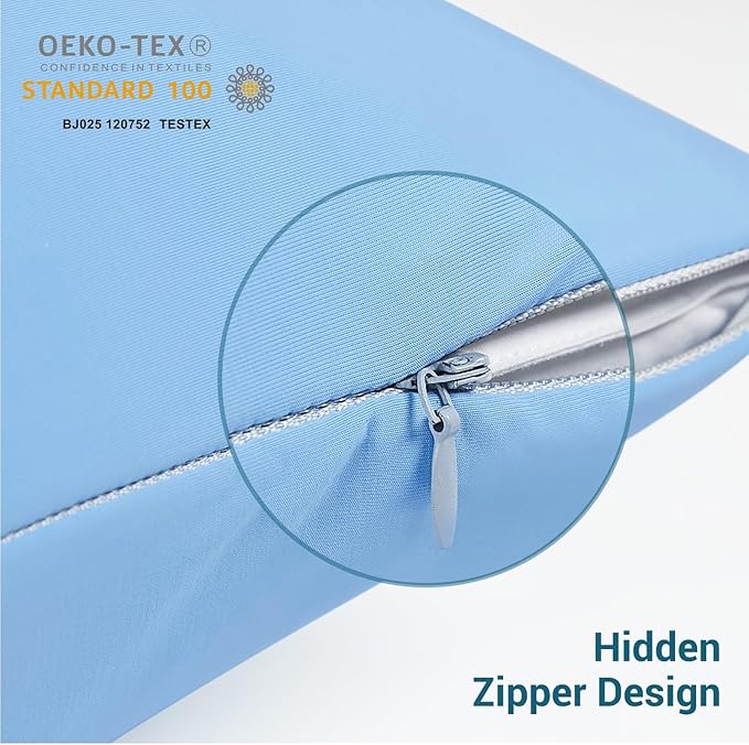 Elegear Cooling Pillow Cases for Hot Sleepers, Japanese Q-Max>0.55 Arc-Chill Cooling Pillowcases, Double Sided Elastic Cooling Pillow Covers with Hidden Zipper, Set of 2-Stretch Blue King (20" x 36")
