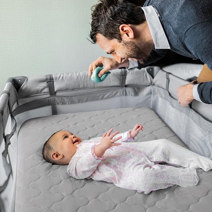Waterproof Pack and Play Mattress Pad 39" x 27", Compatible with Graco Pack and Play & Dream On Me & Pamo Babe, Cotton Fabric Playpen/Playard Sheet Quilted, Gray