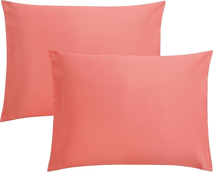 FLXXIE Pillow Cases Standard Size, Soft Microfiber Pillow Covers with Envelope Closure, Wrinkle, Stain Resistant Pillowcases, 2 Piece Set, 20x26, Coral