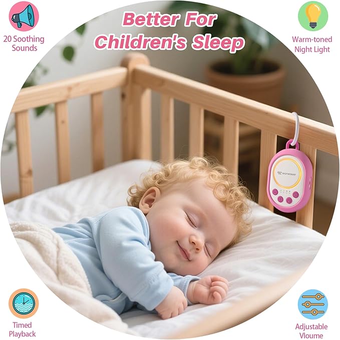 2026 Mom's Choice Awards | White Noise Sound Machine Baby with Night Light, 20 Soothing Sounds, 22 Hours Battery Life, Travel, Registry Gift, Shower, Clips on Baby Stroller
