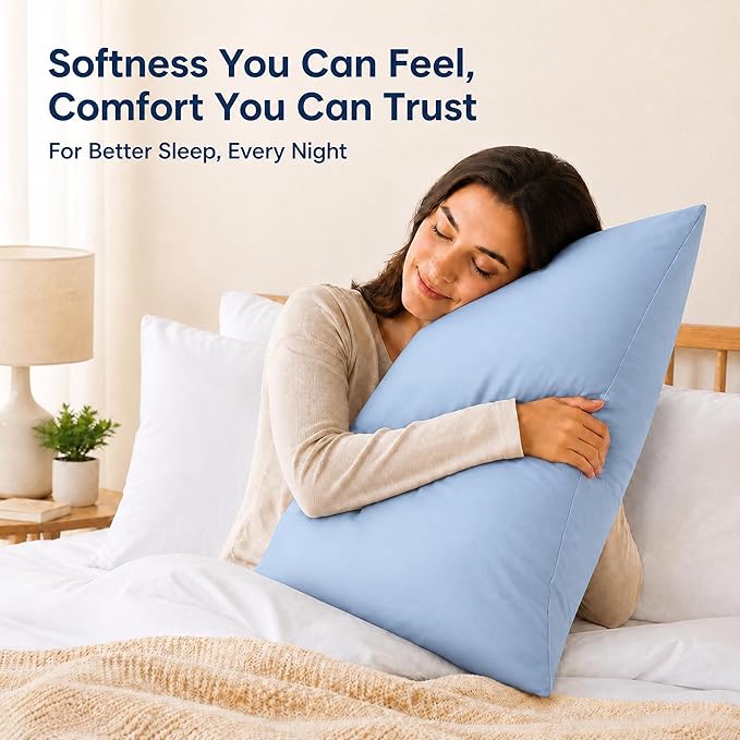 ZPECC Pillow Cases King Size Set of 4, 20x36 Envelope Closure Pillowcases, Soft Plain Brushed Microfiber Covers Hypoallergenic Breathable, Light Blue