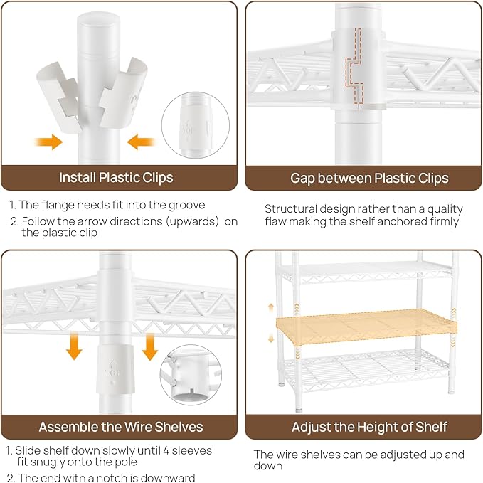 Golpart Heavy Duty Garment Rack Clothes Rack,Large Metal Closet Organizer System Storage Wardrobe,Freestanding Clothing Rack with 9 Adjustable Wire Shelves&3 Hang Rods,MaxLoad 1500lbs White