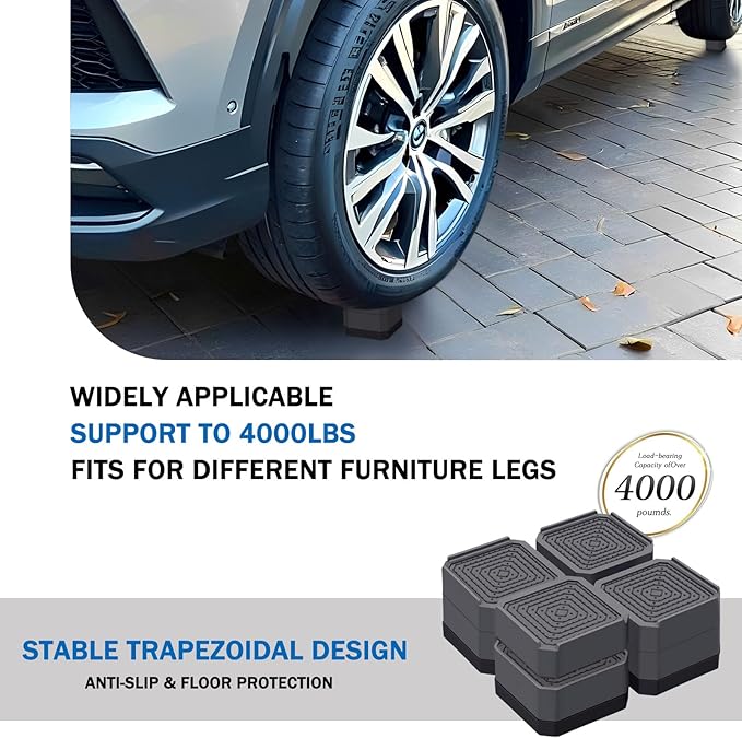 ANNKUT Bed Risers and Furniture Risers, Heavy Duty Adjustable Lifting Blocks for Couches, Desks, and Chairs, Elevates 1.5 or 3 Inches, Holds up to 4000 lbs (Grey)
