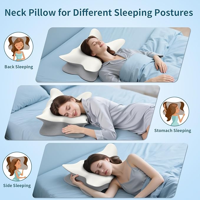 Cervical Neck Pillow for Pain Relief, Ergonomic Side Sleeper Pillow Cooling Memory Foam Pillows for Sleeping, Contour Pillow Orthopedic Bed Pillow for Back Stomach Sleepers