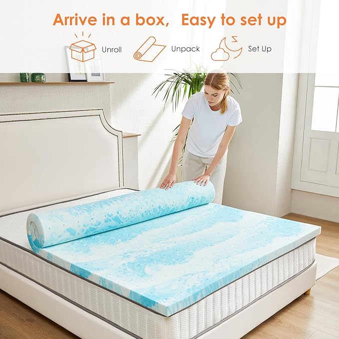 Sweetcrispy Mattress Topper King, 2 Inch Thick Memory Foam Gel Infused Cooling Toppers Pad for King Size Bed, Sleeper Sofa, RV, Camper, CertiPUR US Certified, Ventilated and Breathable