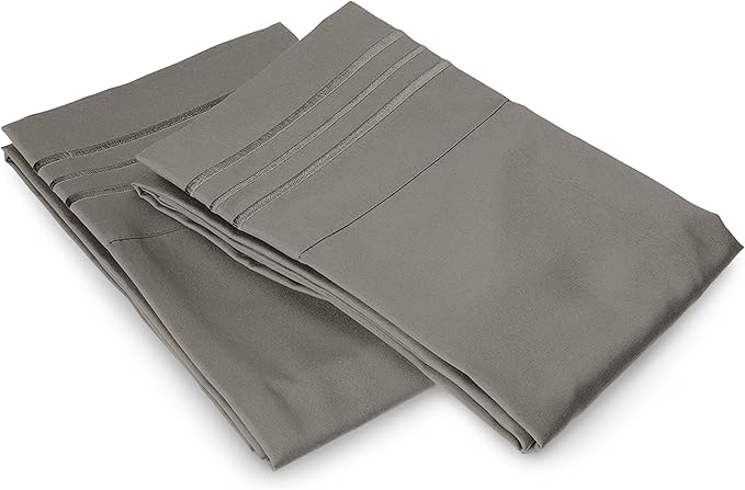 Elegant Comfort Luxury Ultra-Soft 2-Piece Pillowcase Set - 1500 Premium Hotel Quality Microfiber Double Brushed - Wrinkle Resistant, King, Grey