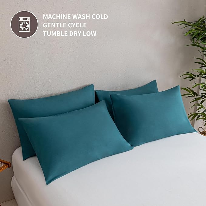 MINIPANDA Blue-Green King Size Pillow Cases Set of 4 - Super Soft, Smooth and Breathable Pillow Cases King - Envelope Design - Machine Washable Lightweight (20X40 Inches (4 PIECE))