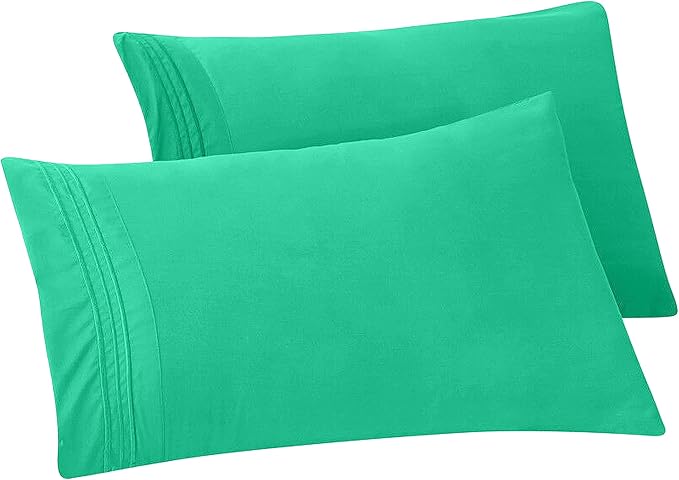 Elegant Comfort Solid Pillowcases 1500 Premium Hotel Quality Microfiber - Smooth Weave, Wrinkle and Fade Resistant, Easy Slip-On, 2-Piece Set, Standard/Queen Pillowcase, Paradise Teal