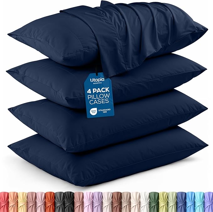 Utopia Bedding King Standard Pillow Cases - 4 Pack - Envelope Closure - Soft Brushed Microfiber Fabric - Shrinkage and Fade Resistant Pillow Covers 20 X 36 Inches (King Std, Navy)