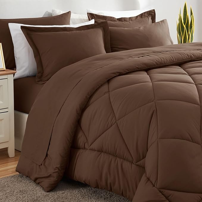 CozyLux California King Comforter Set Brown - Cal King Bed in a Bag 7 Pieces, Luxury Soft Bed Set for All Seasons, Bedding Set with Down Alternative Comforter, Sheets, Pillowcases & Shams