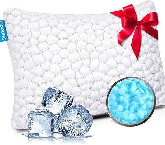 SUPA MODERN Cooling Pillow Standard Size 1 Pack, CertiPUR-US Shredded Memory Foam Pillows, Cool Bed Pillows for Hot Sleepers, Adjustable Firm Pillow for Side,Back,Stomach Sleepers, Better Sleep
