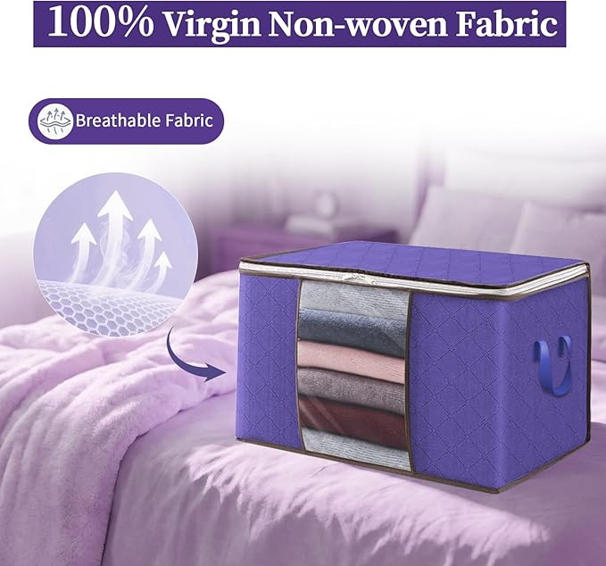 90L Clothes Blanket Storage Bags, 6 Pack Under Bed Storage Bins with Lids, Foldable Closet Organizer with Reinforced Handles for Clothing, Blanket, Comforters, Bed Sheets, Pillows and Toys, Darkblue