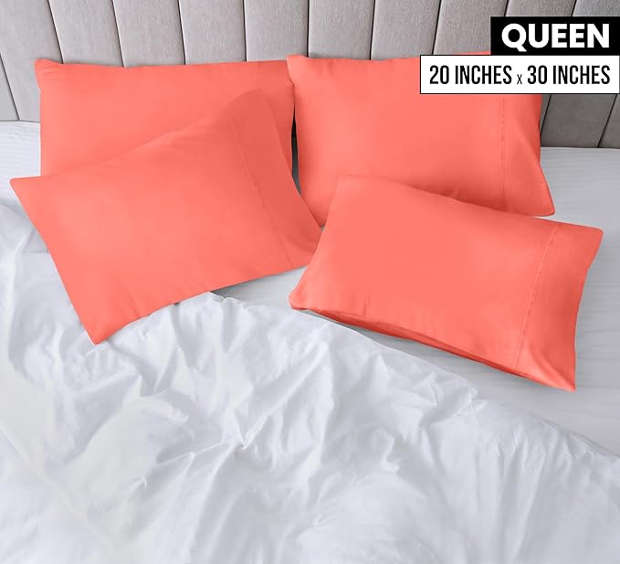 Utopia Bedding Queen Pillow Cases - 4 Pack - Envelope Closure - Soft Brushed Microfiber Fabric - Shrinkage and Fade Resistant Pillow Covers Queen Size 20 X 30 Inches (Queen, Coral)