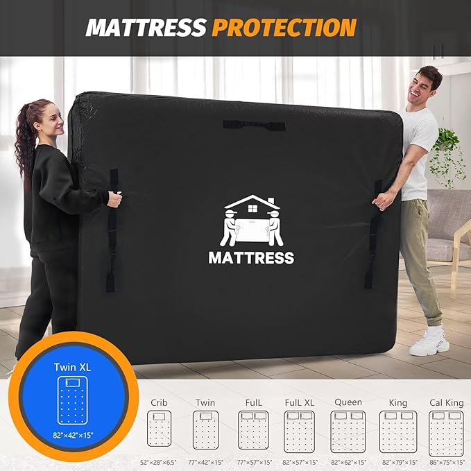 Mattress Bags for Moving, BETU Mattress Protector Waterproof Mattress Cover Storage Bags with 8 Heavy-Duty Handles and Zipper for Bed Extra Thick Large Reusable,82"x42"x15",Black