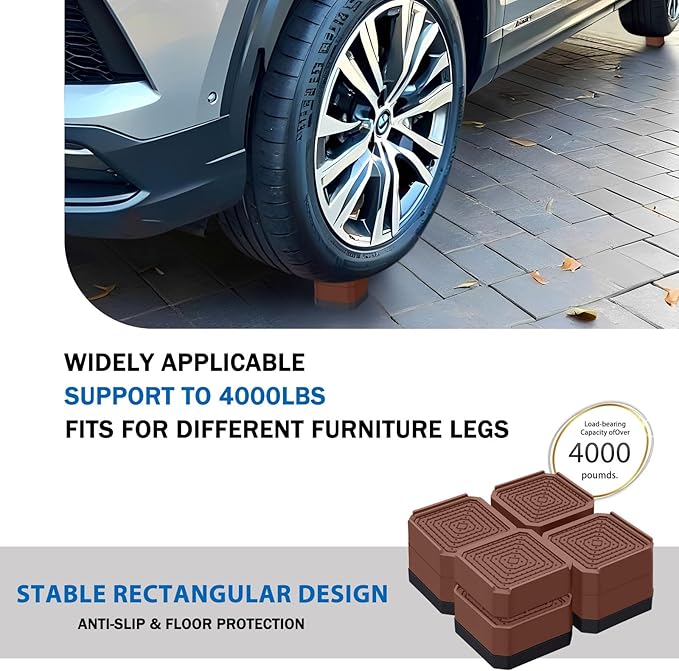 ANNKUT Bed Risers and Furniture Risers, Heavy Duty Adjustable Lifting Blocks for Couches, Desks, and Chairs, Elevates 1.5 or 3 Inches, Holds up to 4000 lbs (Brown)