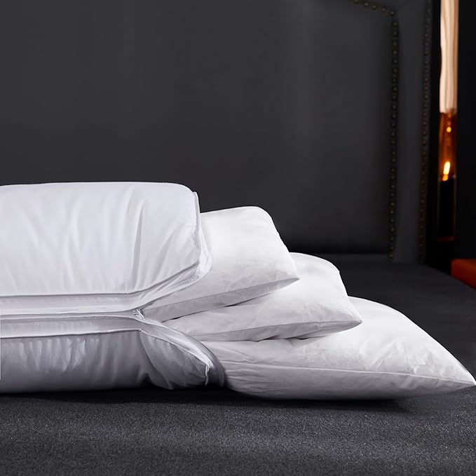 Three Geese Adjustable Layer Goose Feather Pillow,Assemblable Bed Pillow,100% Soft Organic Cotton Cover,Good for Side and Back Stomach Sleeper, Queen Size,Packaging Include 1 Pillow