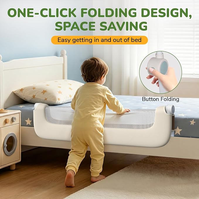 Bed Guard Rail for Toddlers - 47" Adjustable Heights & Folding up Portable Bed Railing for Baby - Toddler Bed Rails Guard for Crib, Twin, Bunk,Full Size, Queen & King Bed