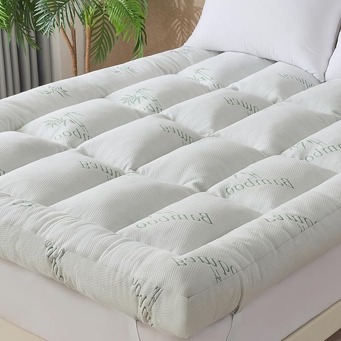 WhatsBedding 5 Inch Memory Foam Mattress Topper King Size for Back Pain Relief, with Cooling Breathable Bamboo Viscose Air Layer, Soft Pillow Top Mattress Topper