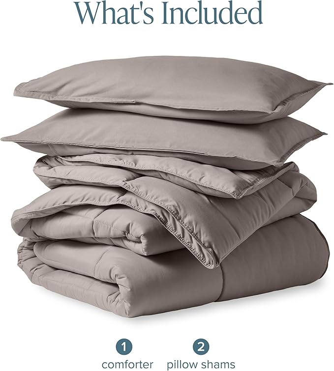 Bare Home Comforter Set - Full Size - Ultra-Soft - Goose Down Alternative - Premium 1800 Series - All Season Warmth (Full, Khaki)