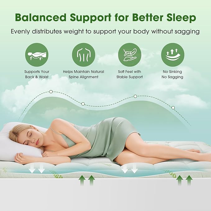 Mattress Pad Full Size, Cooling Pillow Top Mattress Topper, Ultra Soft Viscose Made from Bamboo, Breathable for Hot Sleepers, Deep Pocket 8"-20", Green