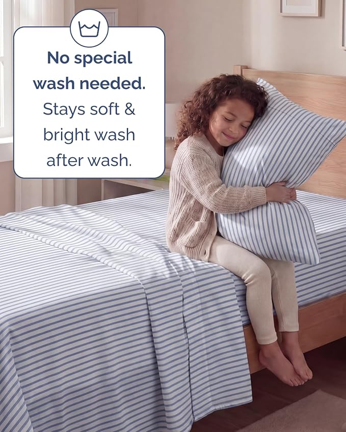 Twin Size 3 Piece Sheet Set - Comfy Breathable & Cooling Sheets - Hotel Luxury Bed Sheets for Women & Men - Deep Pockets, Easy-Fit, Soft and Wrinkle Free Sheets - Blue Stripes Oeko-Tex Bed Sheet Set