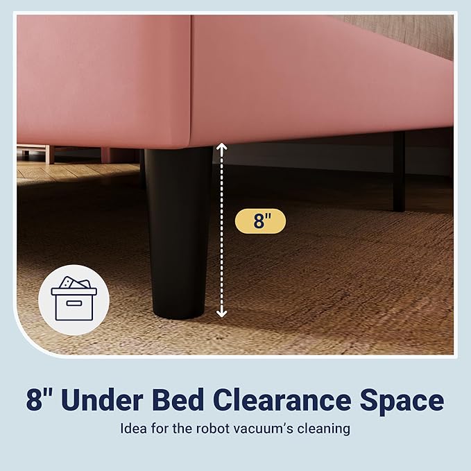 Allewie King Size Platform Bed Frame with Velvet Upholstered Wingback Headboard, No Box Spring Needed, Under Bed Storage Space, Strong Wooden Slats, Modern Mattress Foundation, Easy Assembly, Pink