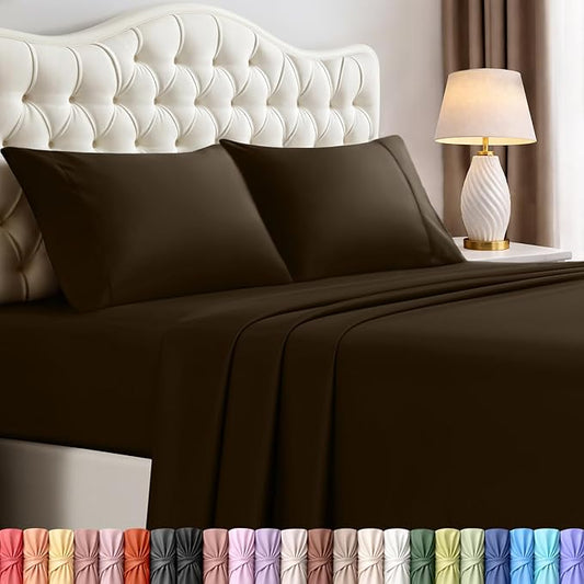 Utopia Bedding California King Size Sheet Set – 4 Piece Bed Sheets, Soft and Breathable Microfiber, Includes 1 Fitted Sheet, 1 Flat Sheet and 2 Pillowcases – Oeko Tex (Brown)
