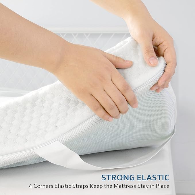 Twin XL Mattress Topper Cover 3-4 Inch, Removable Viscose Made From Bamboo Zippered Cover for Latex Topper, Extra Long Protector With Straps