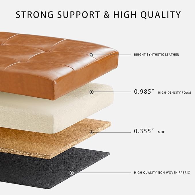HAUSFRAU - 30 Inches Storage Ottoman Bench with Flipping Lid, Foldable Storage Chest Foot Rest for Living Room, Bedroom, Entryway, Load 660 lb, Synthetic Leather, Ivory