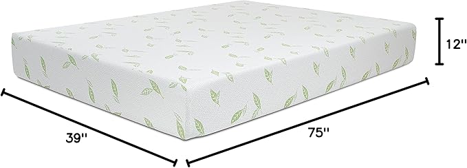 NapQueen Twin Size, 12 Inch Anula Green Tea Infused Memory Foam Mattress, Bed in a Box, CertiPUR-US Certified