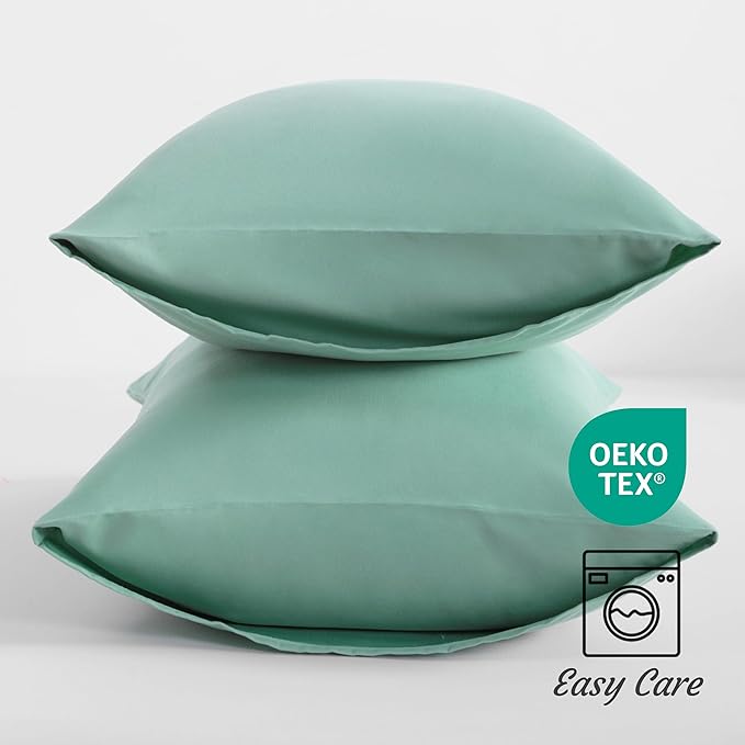 NTBAY Standard Pillow Cases Set of 2, 2 Pack Brushed Microfiber 20x26 Pillow Cases, Soft, Wrinkle, Fade, Stain Resistant Mint Green Pillow Cases with Envelope Closure, 20x26 Inches, Mint Green