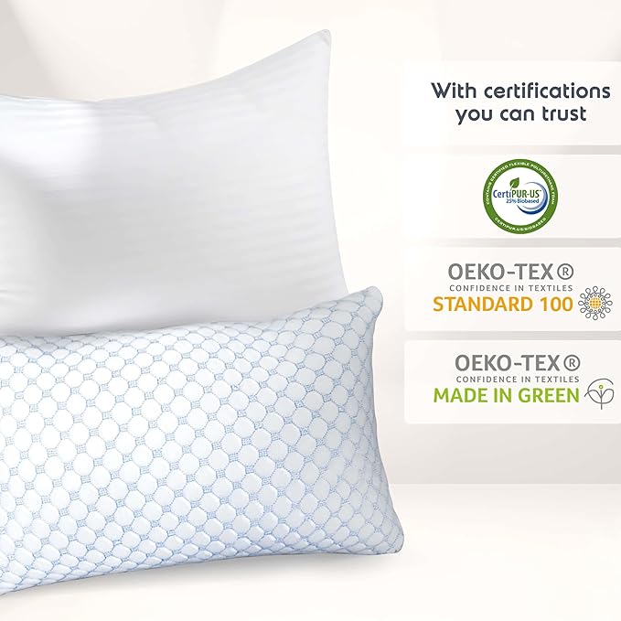 Nestl Cooling Memory Foam Pillow with Down Alternative Pillows Combo Set - Queen Size Set of 2, 1 Soft and 1 Firm, Adjustable for Side, Back, Stomach Sleepers, Breathable Washable Bed Cover, 20”x30”