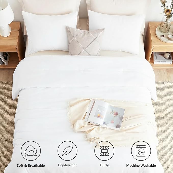 CozyLux California King Comforter Set White, 3 Pieces Cal King Solid Breathable Quilted Bedding Sets for All Seasons, Luxury Soft Lightweight Bed Set with Down Alternative Comforter and 2 Pillowcases