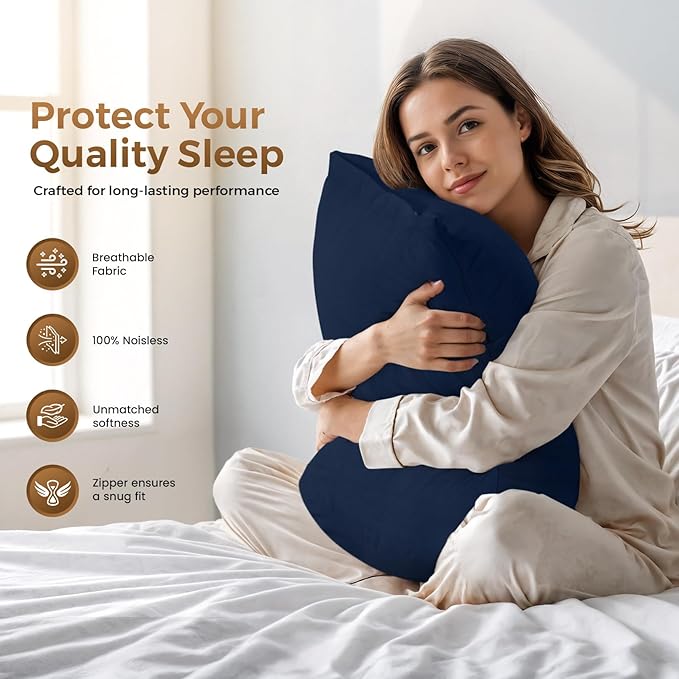 Utopia Bedding Zippered Pillowcases - Pack of 4 - Soft Brushed Microfiber Fabric - Wrinkle, Shrinkage and Fade Resistant Pillow Covers (Queen, Navy)