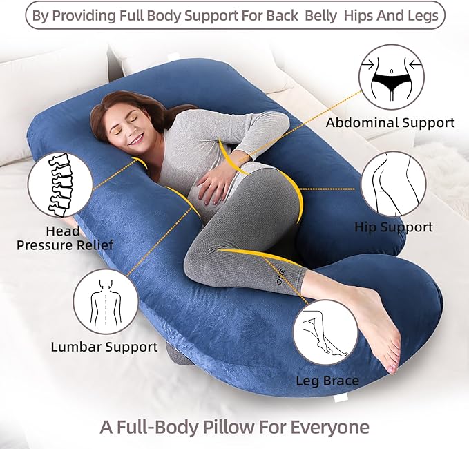 60 Inch Full Body Pregnancy Pillows for Sleeping Cooling Pregnancy Pillow,U Shaped Pregnancy Body Pillow,Maternity Pillows for Pregnant Women with Removable Washable Velvet Cover.(Blue)