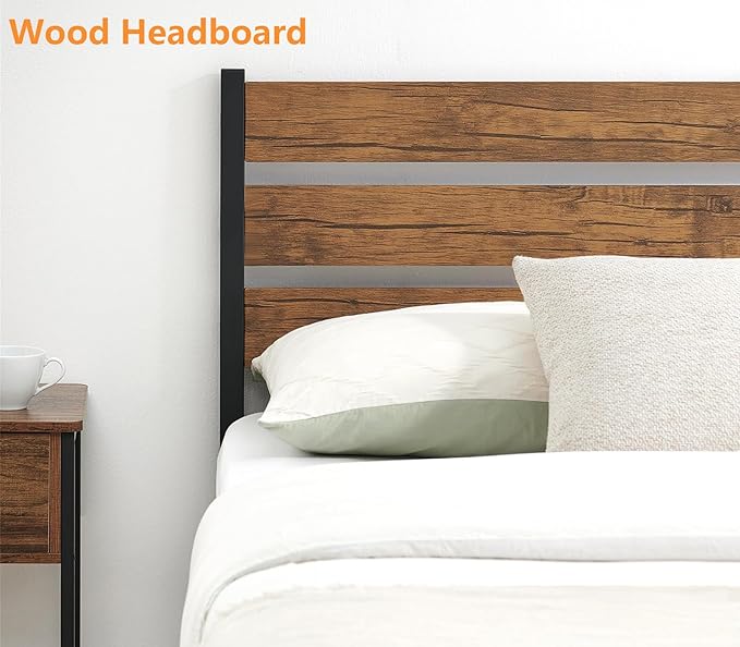GarveeHome Queen Size Bed Frame with Wood Headboard, Strong Wood Slats Support, Under Bed Storage, Noise-Free, No Box Spring Needed