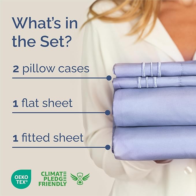 King Size 4 Piece Sheet Set - Comfy Breathable & Cooling Sheets - Hotel Luxury Bed Sheets for Women & Men - Deep Pockets, Easy-Fit, Extra Soft & Wrinkle Free Sheets - Lavender Oeko-Tex Bed Sheet Set