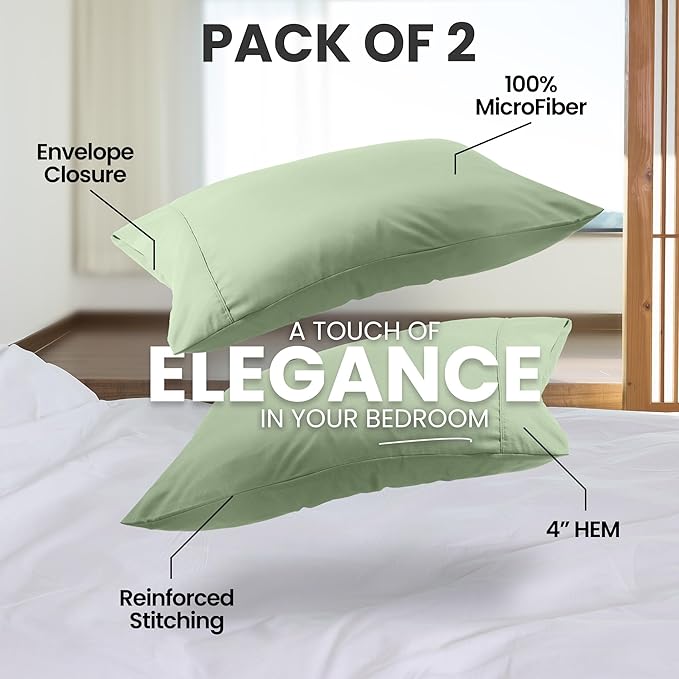 Utopia Bedding Queen Pillow Cases - 2 Pack - Envelope Closure - Soft Brushed Microfiber Fabric - Shrinkage and Fade Resistant Pillow Covers Queen Size 20 X 30 Inches (Queen, Sage)