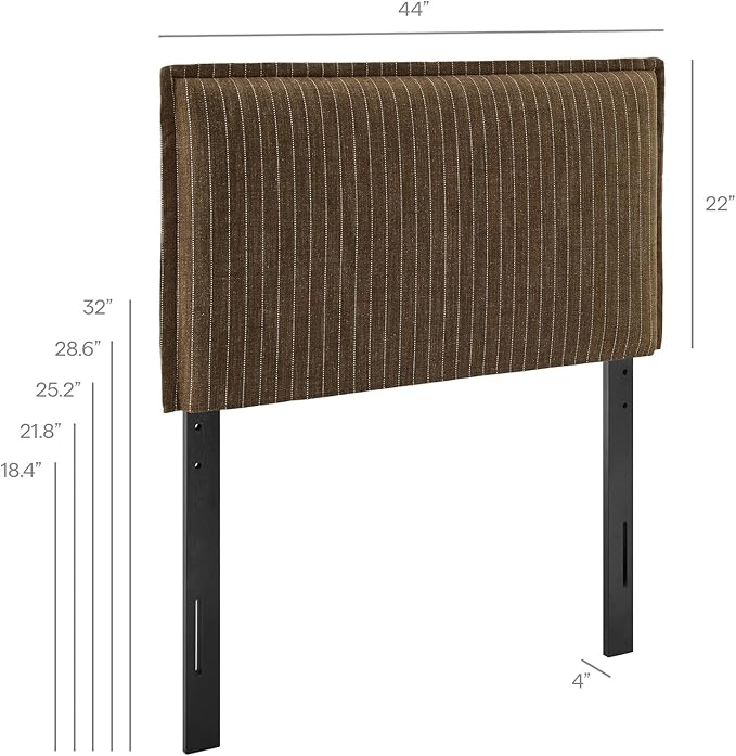 Modway Camille Twin Size Striped Linen Blend Pinstripe Headboard with Removable Slipcover – in Earth Stripe - Padded Pillow Style Headboard with Adjustable Mounting for Twin Beds