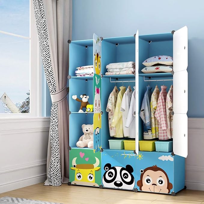 MAGINELS Kids Closet Organizers and Storage, 12 Cube Storage Organizer, Portable Closet Organizer Cubes Shelves for Clothes, Bedroom, Kids Room, Bathroom, Wardrobe, Garment Racks,Cube(14x14inch)