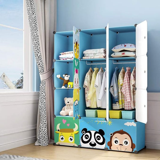 MAGINELS Kids Closet Organizers and Storage, 12 Cube Storage Organizer, Portable Closet Organizer Cubes Shelves for Clothes, Bedroom, Kids Room, Bathroom, Wardrobe, Garment Racks,Cube(14x14inch)