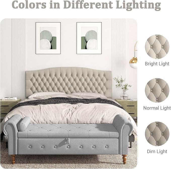 Befurtori King Headboard Only, Upholstered Head Board for Adjustable Bed Velvet Tufted Cal King Size Wall Mounted Headboard with Solid Wood Legs Head Board, Light Warm Gray/Taupe