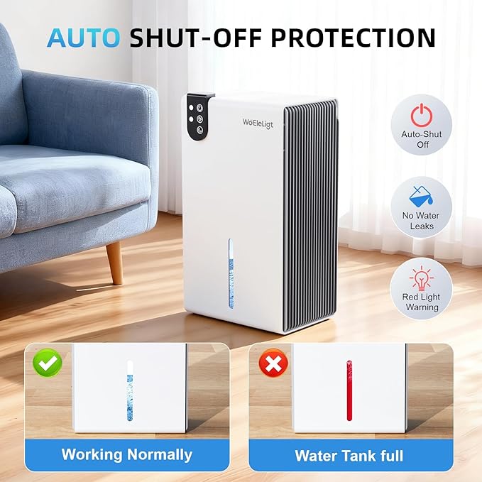 Dehumidifier for Home up to 1000 sq. ft, Small Quiet Dehumidifier with Drain Hose, 98oz Water Tank, Auto Shut Off & 7-Color Ambient Light, for Bedroom, Bathroom, Basement, Living Room (WhiteGrey)