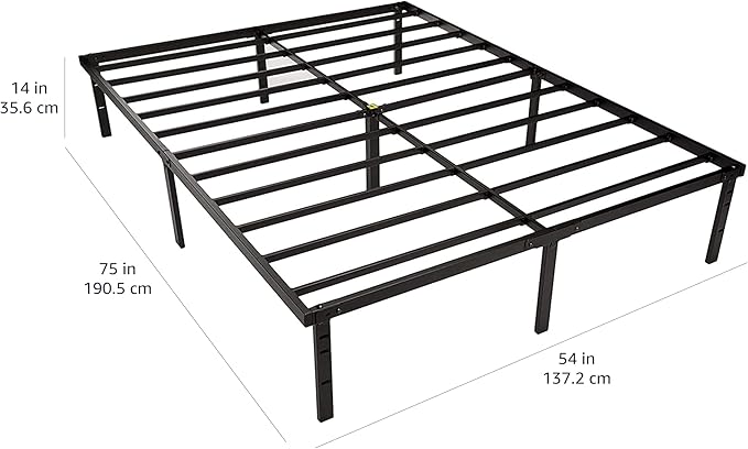 Amazon Basics Sturdy Heavy-Duty Non-Slip Platform Bed Frame, Full Size, Steel Slat Support, No Box Spring Needed, Noise Free, Easy Assembly, 14 Inch Storage Height, Black
