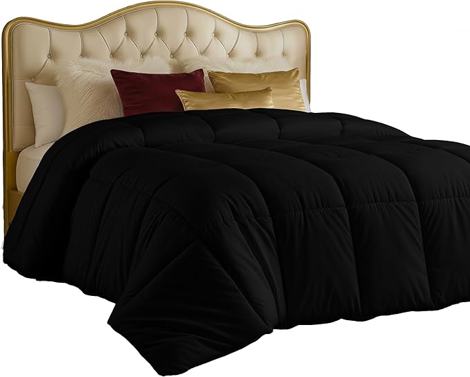 Utopia Bedding Comforters King Size, All Season Duvet Insert, Down Alternative Box Stitched Bed Comforter with Corner Tabs, Machine Washable (Black)