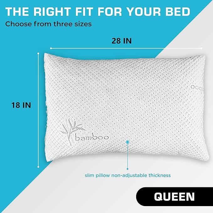 Xtreme Comforts GREENGUARD Certified Queen Size Bed Memory Foam Pillows (2 Pack) | Slim Cooling Pillow for Sleeping on Side, Back & Stomach - Firm and Soft Bed Pillows (USA Made)