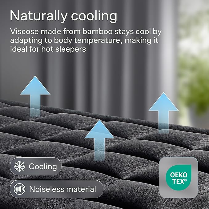 Niagara Sleep Solution Ultra Soft Full Size Mattress Topper - Rayon Derived from Bamboo Pillow Top Mattress Pad for Back Pain Relief - Naturally Cooling for Hot Sleepers, Black